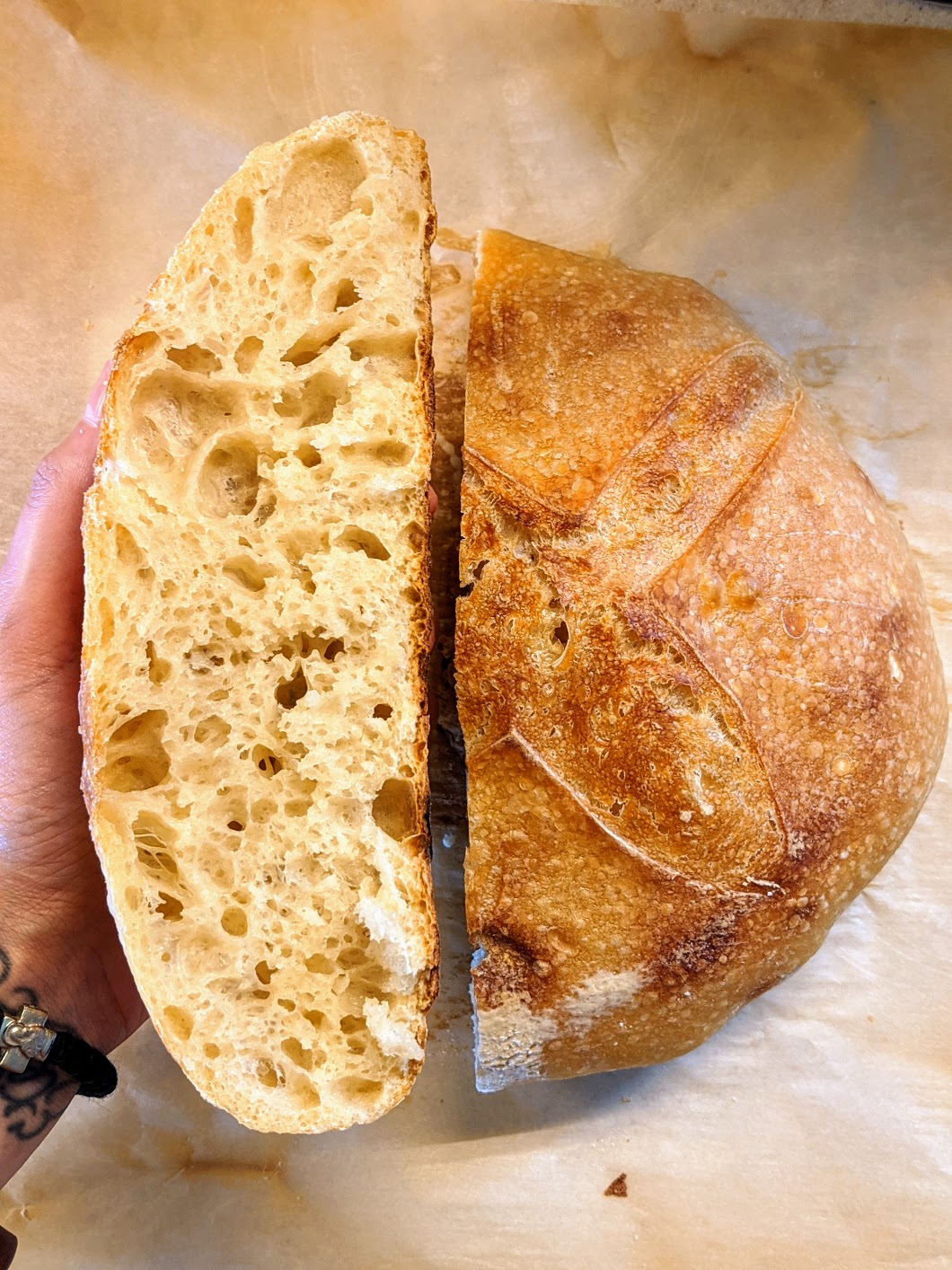 sourdough bread cut in half
