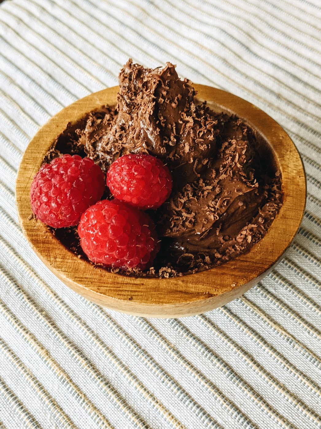 chocolate avocado pudding with raspberry