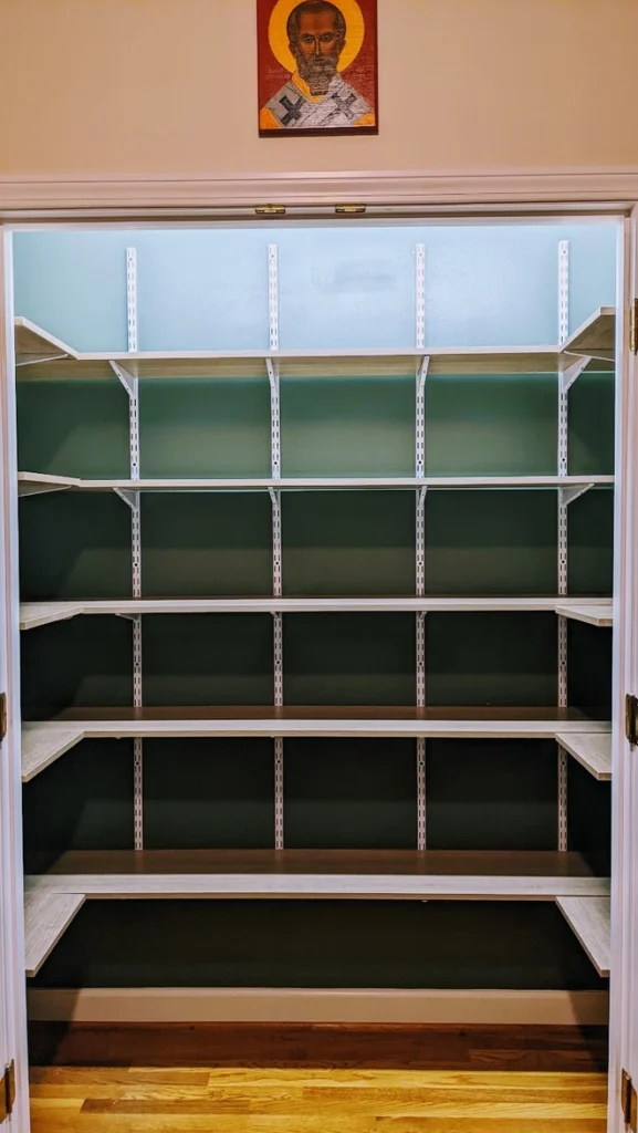 pewter green pantry shelves