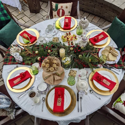 top view of christmas tea tablescape