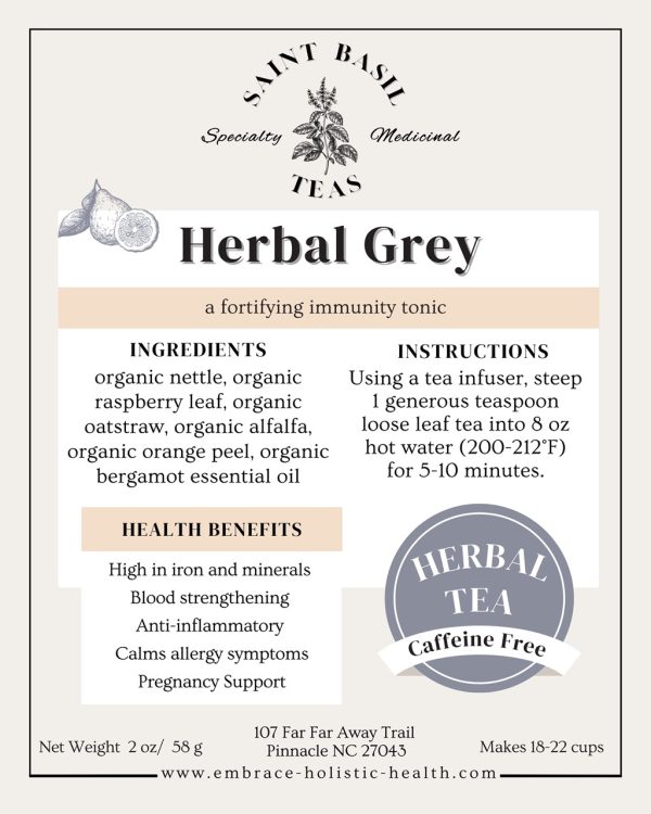 label for Herbal Grey tea 2 oz